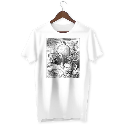 Dog looks at tiny T-Shirt